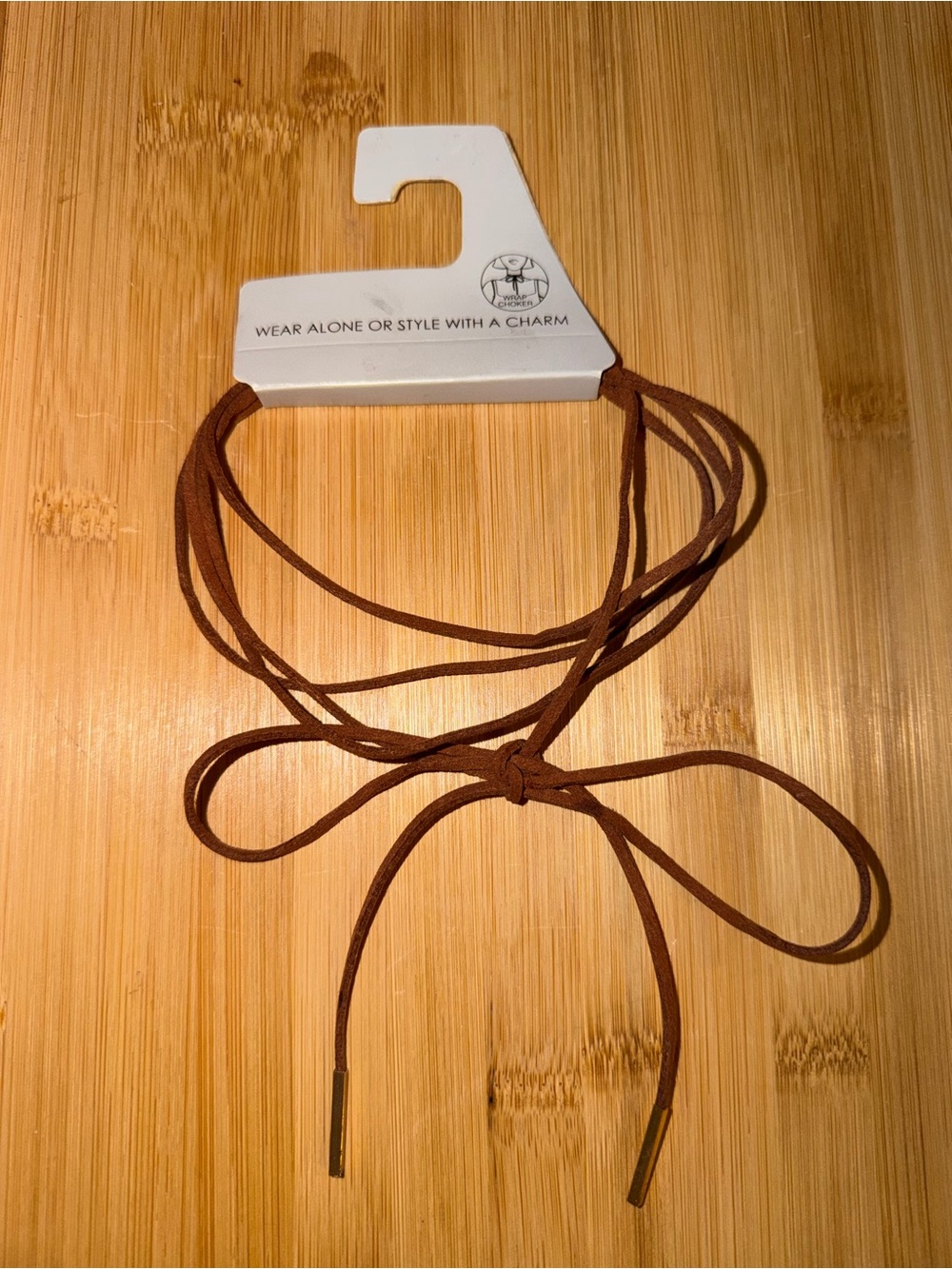 NWT Brown Suede Wrap Choker with Gold-Tip Ends
